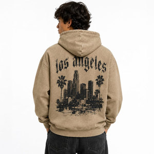 Sudadera con Capucha Estampada de Los Ángeles para Hombre, Oversize, de Algodón French Terry, Casual, para Otoño, Ajuste Regular, con Bolsillos - Product Image 3