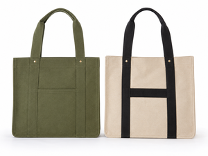 Sac fourre-tout en toile minimaliste avec deux poignées, design ouvert et décontracté, durable, unisexe, pour usage quotidien, options de couleurs beige et vert olive - Product Image 1