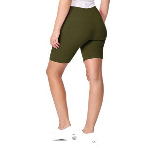 Short cycliste taille haute vert olive pour femme en tricot de spandex et polyester, décontracté, respirant, avec taille élastique, anti-frottement, style sportif - Product Image 2