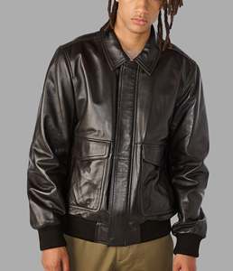 High Quality <b>Men</b> Varsity Vintage Sheep Skin Bomber Zipper Closure <b>Leather</b> <b>Jacket</b> Plus Size Breathable Moto Style Classic Fit - Product Image 5