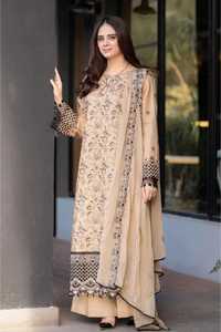 Salwar Kameez de Algodón Beige Bordado para Mujer, Estilo Tradicional Étnico de India y Pakistán, Largo hasta el Suelo, Corte Regular, para Bodas - Product Image 4