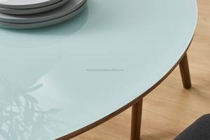 Durable <b>4</b>-Piece Midcentury Modern Wooden <b>Dining</b> Room <b>Set</b> with <b>Round</b> <b>Table</b> and Solid Back Chairs - Product Image 4