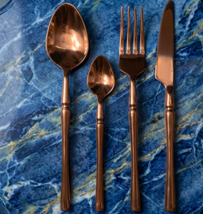 Ensemble de couverts modernes en cuivre, vaisselle en acier inoxydable poli miroir, résistant à la rouille, vaisselle de mariage, or rose, forgé à la main - Product Image 5
