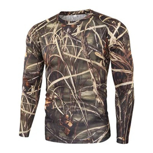 Camiseta de Manga Larga para Hombre, Camuflaje, Cuello Redondo, Corte Ajustado, Secado Rápido, 100% Poliéster, Tejido de Punto, Estampado Informal - Product Image 1