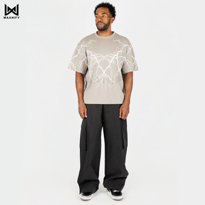 เสื้อยืดวินเทจสีเทาฟอกกรดทรงโอเวอร์ไซส์สำหรับผู้ชาย สไตล์สตรีทแวร์ ผ้าหนา คอริบหนา  ไม่มีลาย พิมพ์ลายได้ตามสั่ง MAANIFY - Product Image 2