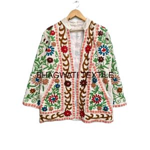 Handmade Winter Wear Women Night <b>Kimono</b> Suzani Embroidery <b>Jacket</b> Bridesmaid Sexy Suzani <b>Jacket</b> Tunic Party Wear Raw Edge - Product Image 1