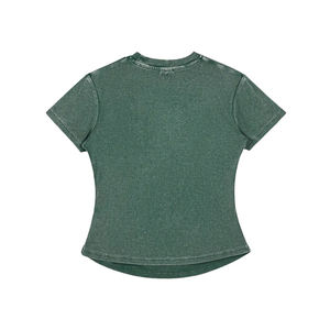 Camiseta de manga corta plisada para mujer, nueva colección de verano, estilo americano ajustado, elástica, de alto gramaje 260gsm, con lavado ácido. - Product Image 6