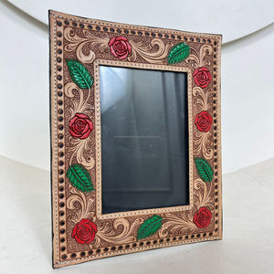 Hot-Selling Custom Hand-Tooled Genuine Leather <b>Picture</b> <b>Frame</b> with Rose & Leaf Carving Rustic Western Desk & <b>Wall</b> Decor 4x6 Photo - Product Image 4
