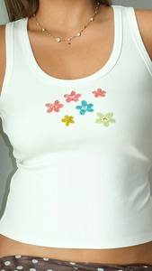 เสื้อกล้ามผ้าฝ้ายริบบิ้นปักลายดอกลิลลี่สีส้มสำหรับผู้หญิง เสื้อครอปแขนกุดสำหรับฤดูร้อน ขายส่ง - Product Image 2