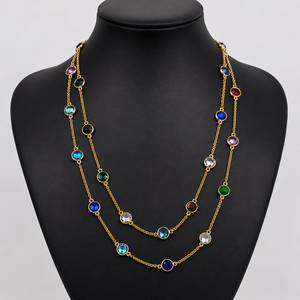 Collar de Cristal Multicolor Clásico Chapado en Oro, Collar Largo de 24 Pulgadas para Mujer, para Bodas - Product Image 5