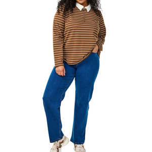 Camiseta Polo a Rayas Finas para Mujer Talla Grande con Mangas Largas, Mayorista, Personalizable, OEM, ODM - Product Image 4