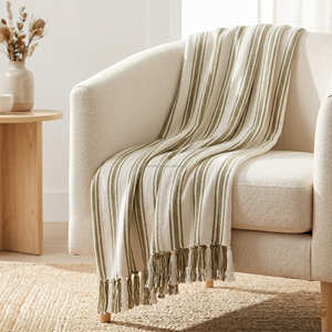 Plaid décoratif en coton rayé à franges 130x170 cm, vente en gros, pour canapé, toutes saisons, décoration intérieure, en vrac - Product Image 3