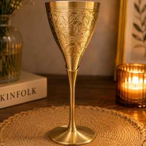 Embossed Brass Cocktail Glass Gold Plated Vintage <b>Wine</b> <b>Goblet</b> for Bar Dining & Wedding Gift - Product Image 5