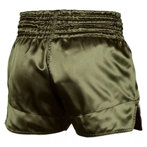 Shorts de boxe en satin vert olive avec logo personnalisé, vente en gros, ceinture élastique, shorts de Muay Thai, vêtements d'entraînement et de combat - Product Image 2