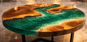 Hot Selling Exclusive Blue Epoxy Resin and Wooden <b>Table</b> Handmade Customized Dining <b>Table</b> for Home Decoration at <b>Low</b> Price - Product Image 2