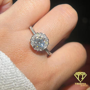 Round Cut Moissanite Halo <b>Ring</b> VVS Engagement <b>Ring</b> <b>925</b> Sterling <b>Silver</b> Luxury Bridal Wedding Jewelry For Women - Product Image 2