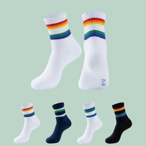 Wholesale Badminton Table Tennis Tennis Sports <b>Socks</b> <b>Men</b> Women Children Thick Knitted Rainbow Striped Towel <b>Socks</b> - Product Image 1