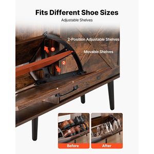 Zapatero de 4 cajones estilo rústico con dispositivo antivuelco, patas de madera independientes y cajones abatibles para almacenamiento de zapatos. - Product Image 5