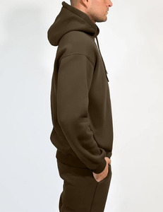 Ensemble de survêtement décontracté pour homme en polaire unie avec capuche, deux pièces, respirant, en coton écologique - Product Image 4