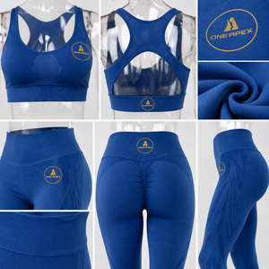 Blue Seamless Women Yoga Set Scrunch Butt Leggings Racerback Sports Bra Gym Activewear Set - Product Image 6