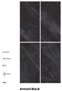 Carrelage mural et de sol en porcelaine noire brillante 60x120cm, aspect décoratif poli, pour salle de bain, bureau, maison (I) - Product Image 6