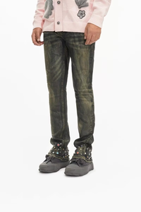 High Quality Cotton Men <b>Jeans</b> American Highstreet Brand Mid-Rise Flare Fit Rhinestone Rivets Vintage Wash Y2K Men's Denim <b>Jeans</b> - Product Image 3