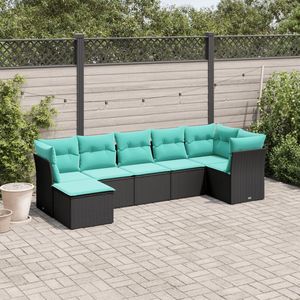 Divano da 7 pezzi in Poly Rattan nero con cuscini eleganti mobili da esterno - Product Image 1