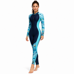 Traje de baño de una pieza de manga larga con estampado de ondas oceánicas para mujer, para surf, buceo y natación, para hombre y mujer - Product Image 4