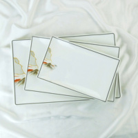Service de vaisselle moderne en mélamine, motif paysage asiatique, assiettes carrées 2 pièces, assiettes rectangulaires 3 pièces, résistant au lave-vaisselle, réutilisable, durable, blanc