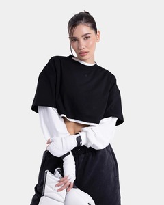 Camiseta Oversize de Mujer con Bloques de Color, Hombros Caídos, Manga Corta, Cuello Redondo, Estilo Casual Urbano de Algodón - Product Image 1