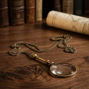 Antiqued Brass <b>Magnifying</b> <b>Glass</b> with Chain Vintage Style Handcrafted Metal Reading <b>Magnifier</b> Decorative Collectible Gift - Product Image 4