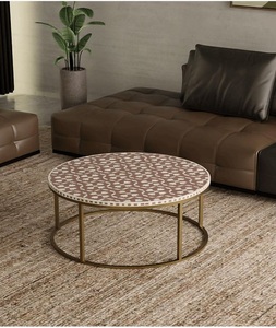 Royal Modern Eco-Friendly Round Bone Inlay Coffee <b>Table</b> Handcrafted <b>Mosaic</b> Customizable Luxury Living Room by F S International - Product Image 3