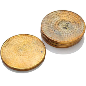 Trendy Design Hammered Texture Coaster Mats <b>Pads</b> Golden Finished Round Shape Aluminum Metal Coffee & Tea Use Dining Table - Product Image 1