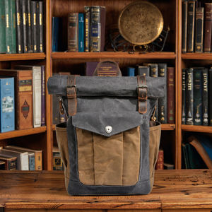 Vintage Wax Canvas Roll Top <b>Backpack</b> Laptop Travel Rucksack Large Capacity <b>Computer</b> Bag for Hiking Daily Use - Product Image 4