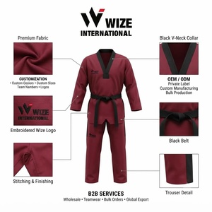 WIZE INTERNATIONAL Taekwondo Dobok Uniforme Adulte Unisexe Marron Polyester Coupe Classique Durable Logo Avant - Product Image 6