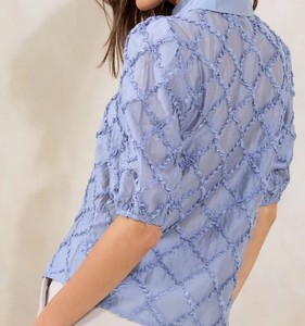 Camisa de manga corta asimétrica de encaje negro para mujer, cuello vuelto, corte holgado, estampado geométrico, primavera verano - Product Image 3