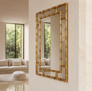 Bamboo Style Gold Wall <b>Mirror</b> – Modern Geometric Decorative <b>Mirror</b> for Living Room, Bedroom & Home Decor - Product Image 4