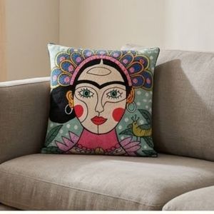 Bohemian Portrait <b>Throw</b> <b>Pillow</b> Square Textile Screen Printed Decorative Cushion Cover Washable Artistic Design at Wholesale - Product Image 6