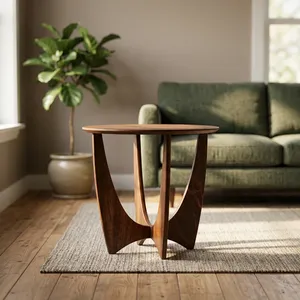 Table d'appoint ronde en bois moderne, design minimaliste, durable, fabriquée à la main, meubles de salon, meubles de maison - Product Image 3