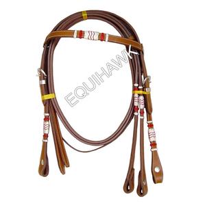 Equipo Ecuestre de Estilo Occidental Personalizado Más Vendido, Riendas Tejidas de Cuero Crudo con Herrajes Plateados, Brida Occidental para Caballo - Product Image 1