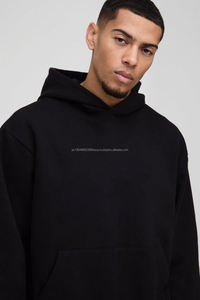 Sweat-shirts à capuche surdimensionnés de luxe en coton de haute qualité noir personnalisé, impression en relief, épaules tombantes - Product Image 3