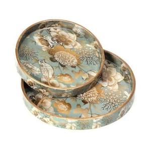 Plateau de service rond en bois et résine Meenakari, artisanal, durable, design classique, pour la décoration de mariage - Product Image 1