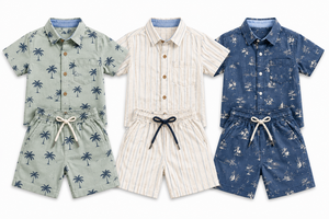 Ensemble T-shirt et short imprimés hawaïens pour enfants - Tenue d'été douce en coton 100% 2 pièces - Product Image 3