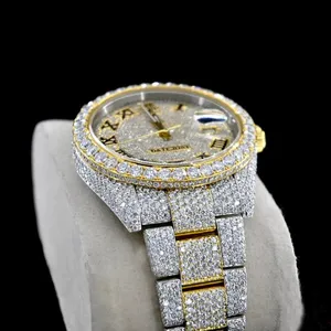 Montre de luxe mécanique à mouvement antique, entièrement sertie de diamants, bracelet en diamant, cadran romain, montre hip-hop en moissanite VVS pour homme - Product Image 3