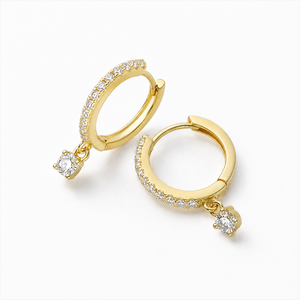 Women Small Jewelry <b>Silver</b> Rhodium Plated Zircon <b>Hoop</b> Earrings - Product Image 4