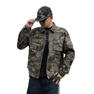Chaqueta vaquera de camuflaje para hombre, estilo urbano, con cremallera frontal, abrigo utilitario, cortavientos de otoño, ajuste regular, estampado, prenda exterior de sarga - Product Image 4