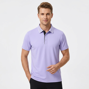 Men's Purple Short Sleeve Polo Shirt Knitted Breathable Solid Color Casual Design Button Front Regular Fit made in Bangladesh - Product Image 3