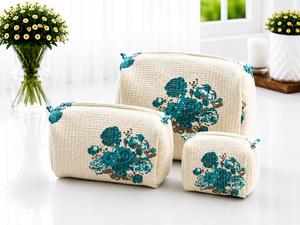 Ensemble de trousses de maquillage modernes en coton matelassé à motif géométrique nautique, avec poignée souple et fermeture éclair, pochettes portables pour le rangement en voyage - Product Image 3