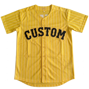 Wholesale custom Men's yellow pinstripe baseball jersey lightweight custom team name Breathable <b>athletic</b> fit full button top - Product Image 1