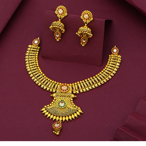 Conjunto de Collar de Oro Tradicional Antiguo con Diseño de Templo y Pendientes de Novia, Colección de Joyería Étnica para Bodas - Product Image 3